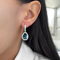 Pear Shape London Blue Topaz, Diamond and Blue Sapphire Drop Earrings in 18K White Gold by Charles Krypell
