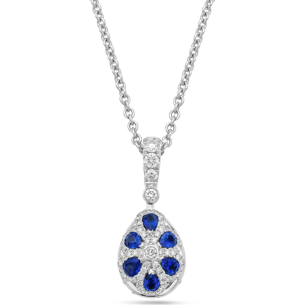 Pear Shape London Blue Topaz, Diamond and Blue Sapphire Pendant Necklace in 18K White Gold by Charles Krypell