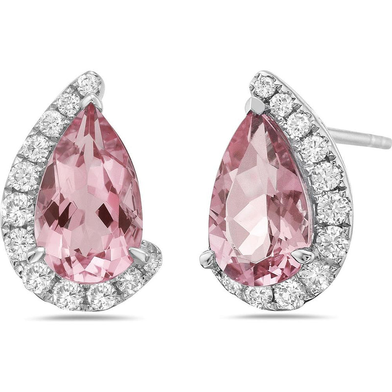 Pear Shape Morganite and Diamond Cradle Earrings in 18K White Gold by Charles Krypell