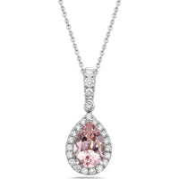 Pear Shape Morganite, Diamond and Pink Sapphire Pendant Necklace in 18K White Gold by Charles Krypell