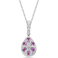 Pear Shape Morganite, Diamond and Pink Sapphire Pendant Necklace in 18K White Gold by Charles Krypell