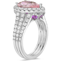 Pear Shape Morganite, Diamond and Pink Sapphire Triple Row Split Shank Morganite Ring in 18K White Gold by Charles Krypell