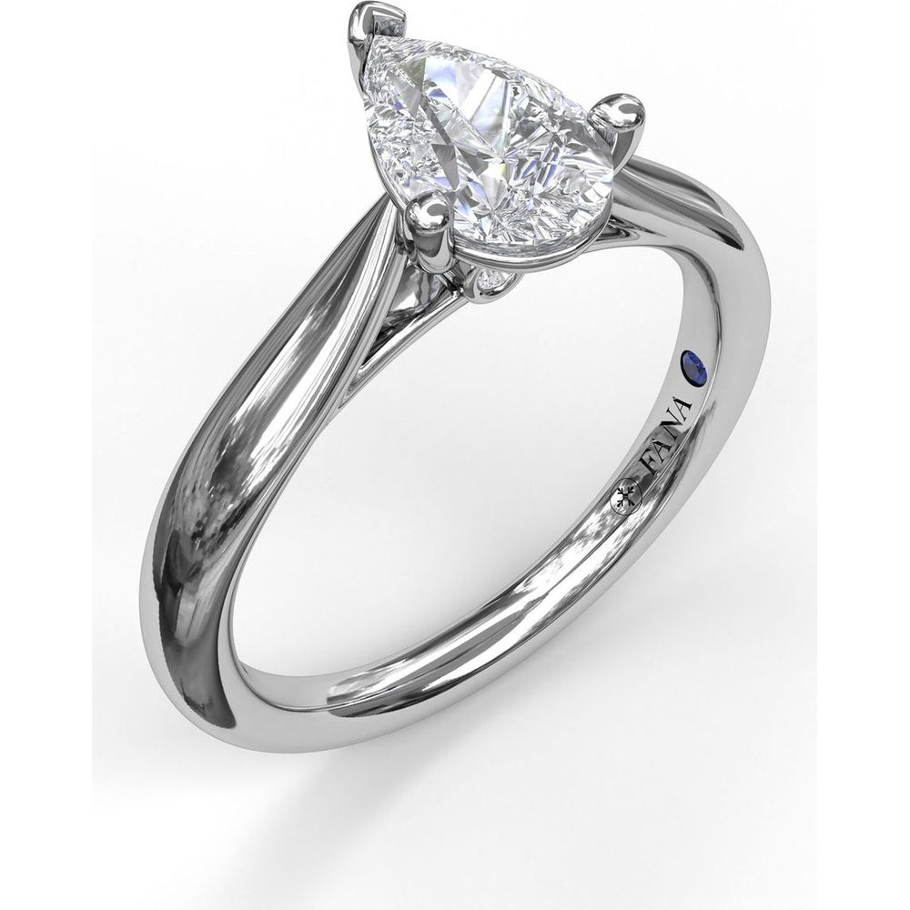 Pear Shape Solitaire Engagement Ring Setting with Split Shank and Hidden Blue Sapphire Accent by Fana