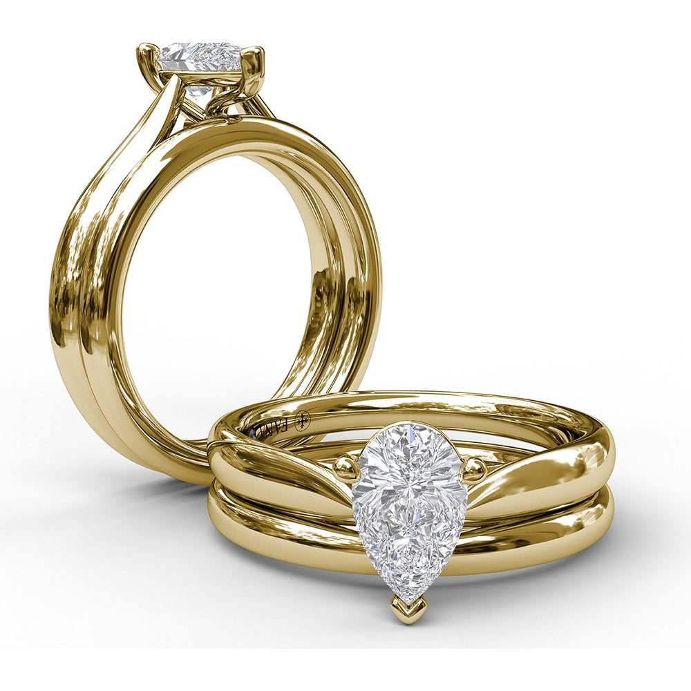 Pear Shape Solitaire Engagement Ring Setting with Split Shank and Hidden Blue Sapphire Accent by Fana