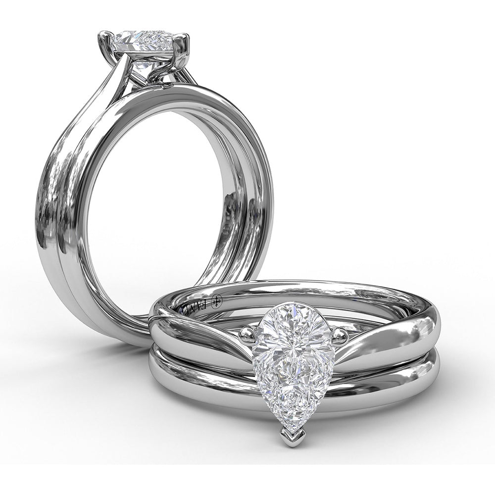 Pear Shape Solitaire Engagement Ring Setting with Split Shank and Hidden Blue Sapphire Accent by Fana
