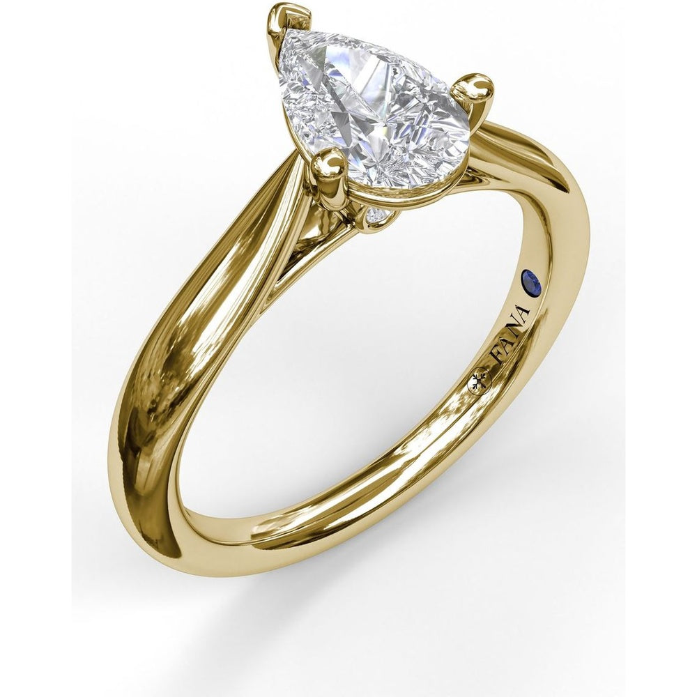 Pear Shape Solitaire Engagement Ring Setting with Split Shank and Hidden Blue Sapphire Accent by Fana