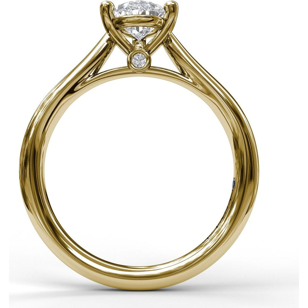 Pear Shape Solitaire Engagement Ring Setting with Split Shank and Hidden Blue Sapphire Accent by Fana