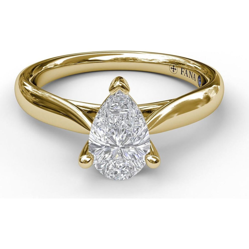 Pear Shape Solitaire Engagement Ring Setting with Split Shank and Hidden Blue Sapphire Accent by Fana