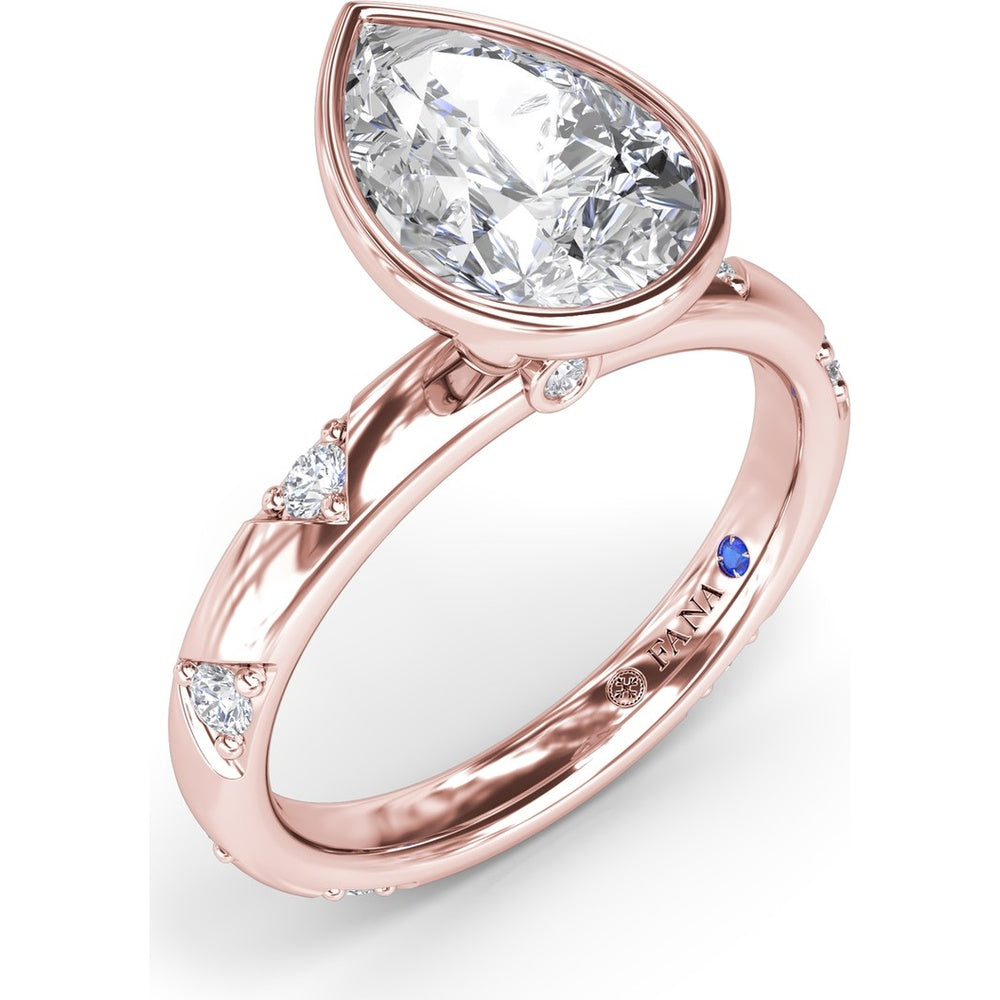 Pear-Shaped Bezel Set Engagement Ring Setting with Triangular Ridge Diamond Accents by Fana - 0.26 Carat Total Diamond Weight