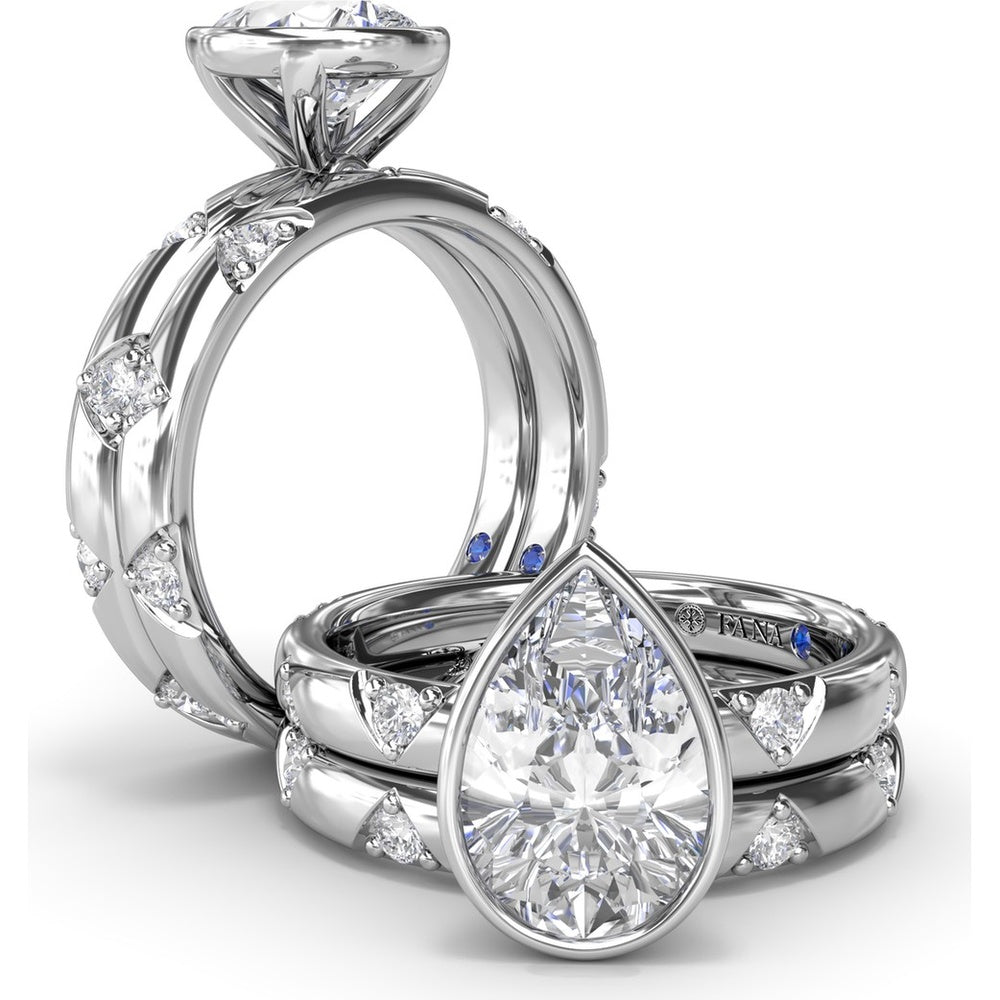 Pear-Shaped Bezel Set Engagement Ring Setting with Triangular Ridge Diamond Accents by Fana - 0.26 Carat Total Diamond Weight