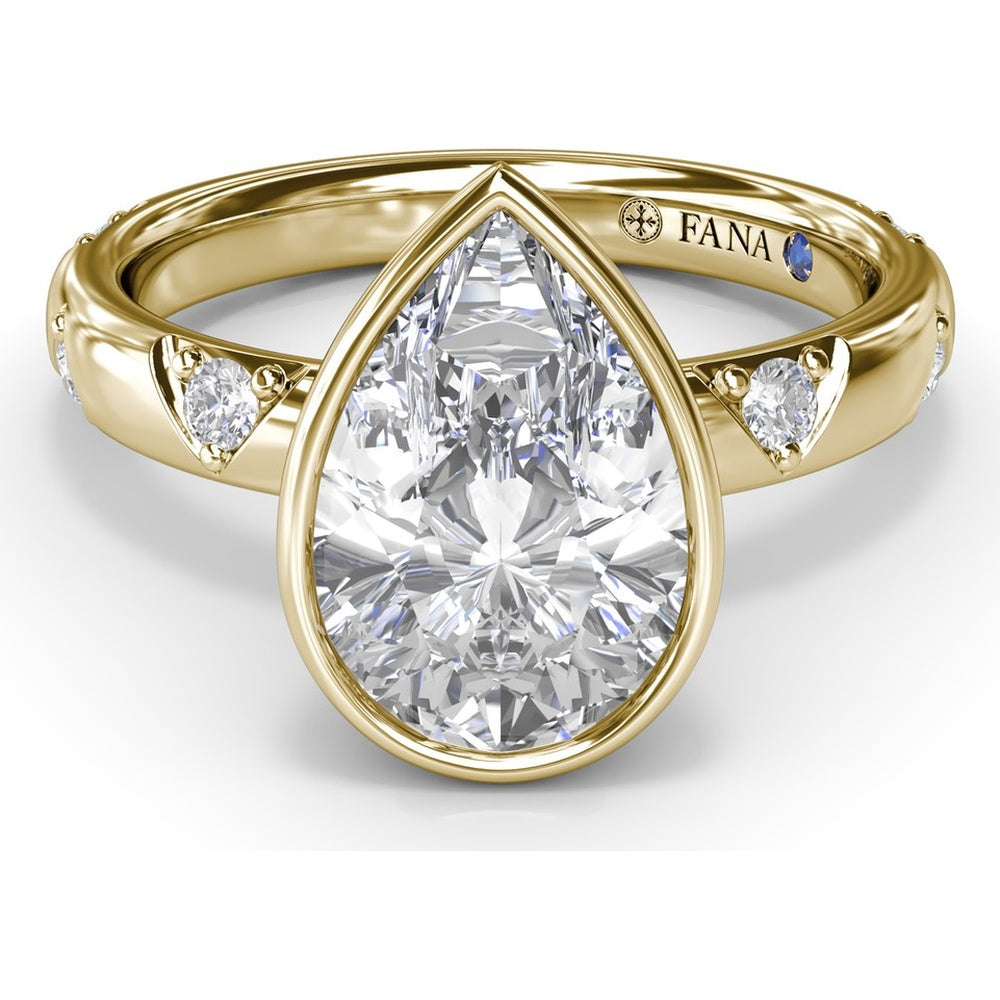Pear-Shaped Bezel Set Engagement Ring Setting with Triangular Ridge Diamond Accents by Fana - 0.26 Carat Total Diamond Weight