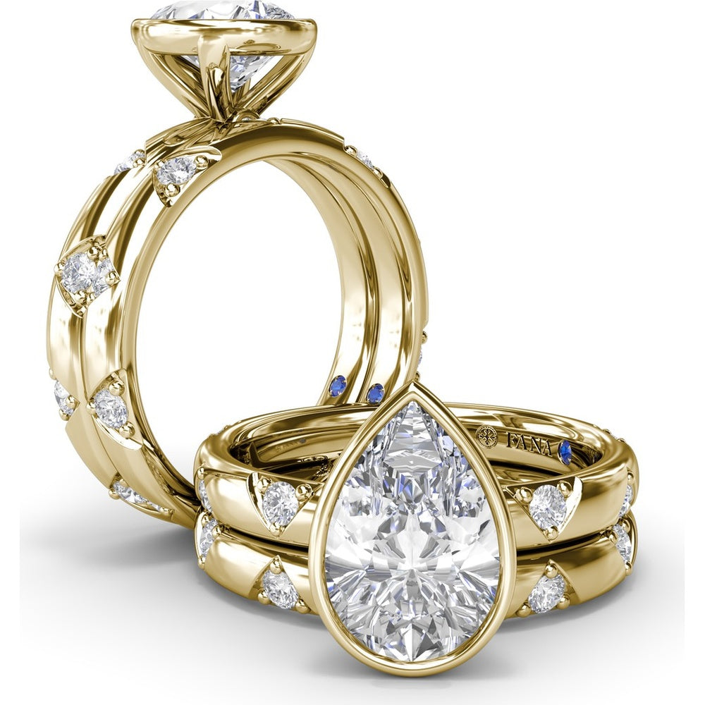 Pear-Shaped Bezel Set Engagement Ring Setting with Triangular Ridge Diamond Accents by Fana - 0.26 Carat Total Diamond Weight