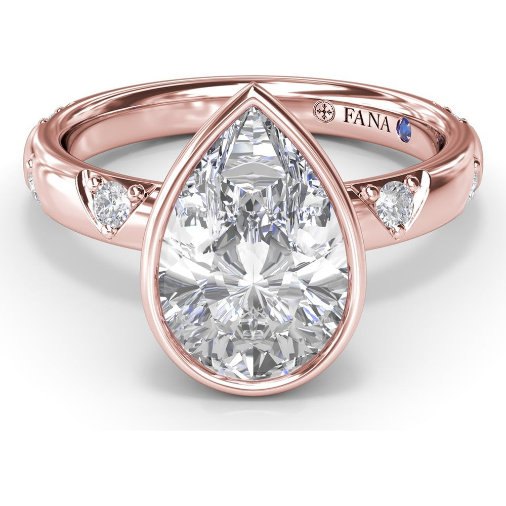Pear-Shaped Bezel Set Engagement Ring Setting with Triangular Ridge Diamond Accents by Fana - 0.26 Carat Total Diamond Weight
