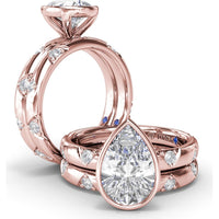 Pear-Shaped Bezel Set Engagement Ring Setting with Triangular Ridge Diamond Accents by Fana - 0.26 Carat Total Diamond Weight