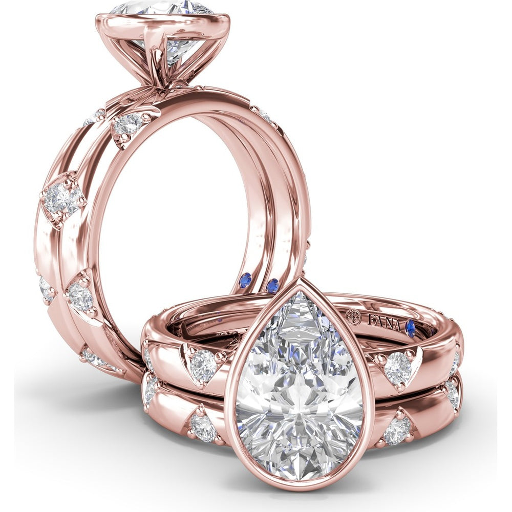 Pear-Shaped Bezel Set Engagement Ring Setting with Triangular Ridge Diamond Accents by Fana - 0.26 Carat Total Diamond Weight
