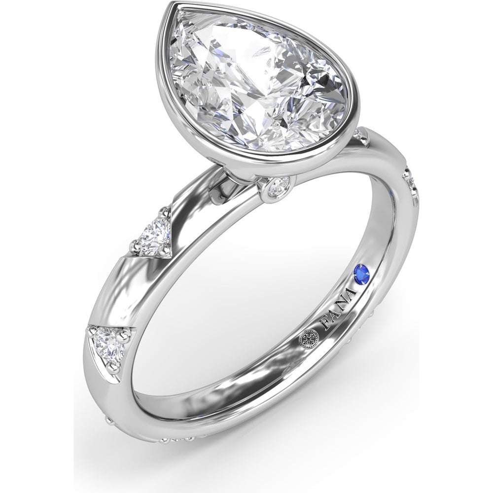 Pear-Shaped Bezel Set Engagement Ring Setting with Triangular Ridge Diamond Accents by Fana - 0.26 Carat Total Diamond Weight