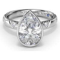 Pear-Shaped Bezel Set Engagement Ring Setting with Triangular Ridge Diamond Accents by Fana - 0.26 Carat Total Diamond Weight