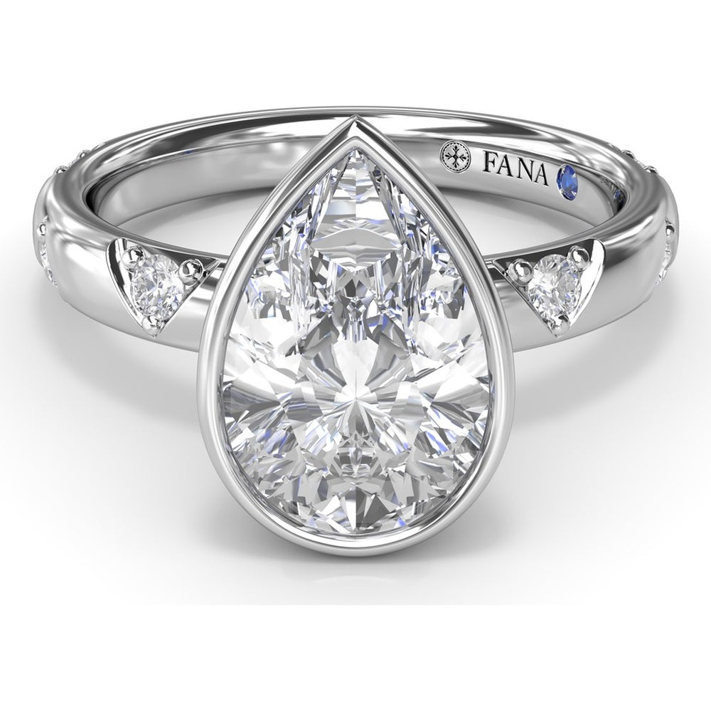 Pear-Shaped Bezel Set Engagement Ring Setting with Triangular Ridge Diamond Accents by Fana - 0.26 Carat Total Diamond Weight