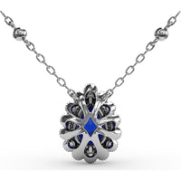 Pear-Shaped Blue Sapphire Floral Halo Pendant with Diamond Station Accents by Fana - 1.03 Carat Total Gemstone Weight