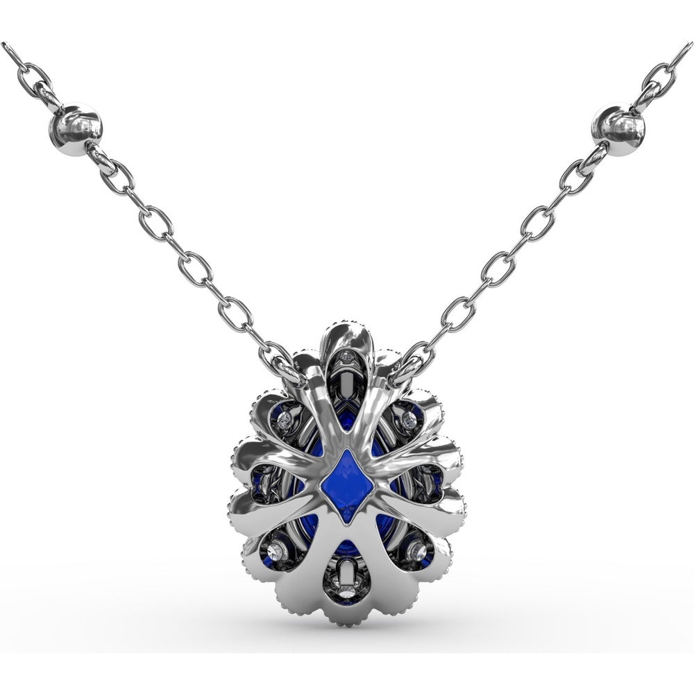 Pear-Shaped Blue Sapphire Floral Halo Pendant with Diamond Station Accents by Fana - 1.03 Carat Total Gemstone Weight