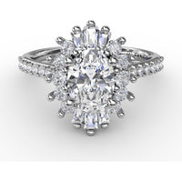 Pear-Shaped Diamond Ballerina Halo Engagement Ring Setting with Mixed Shape Diamonds by Fana - 0.78 Carat Total Diamond Weight