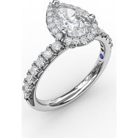 Pear-Shaped Diamond Halo Engagement Ring Setting with Pavé Band and Hidden Gallery Detail by Fana - 0.61 Carat Total Diamond Weight