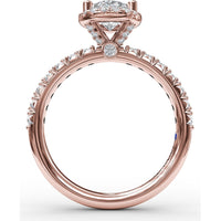 Pear-Shaped Diamond Halo Engagement Ring Setting with Pavé Band and Hidden Gallery Detail by Fana - 0.61 Carat Total Diamond Weight