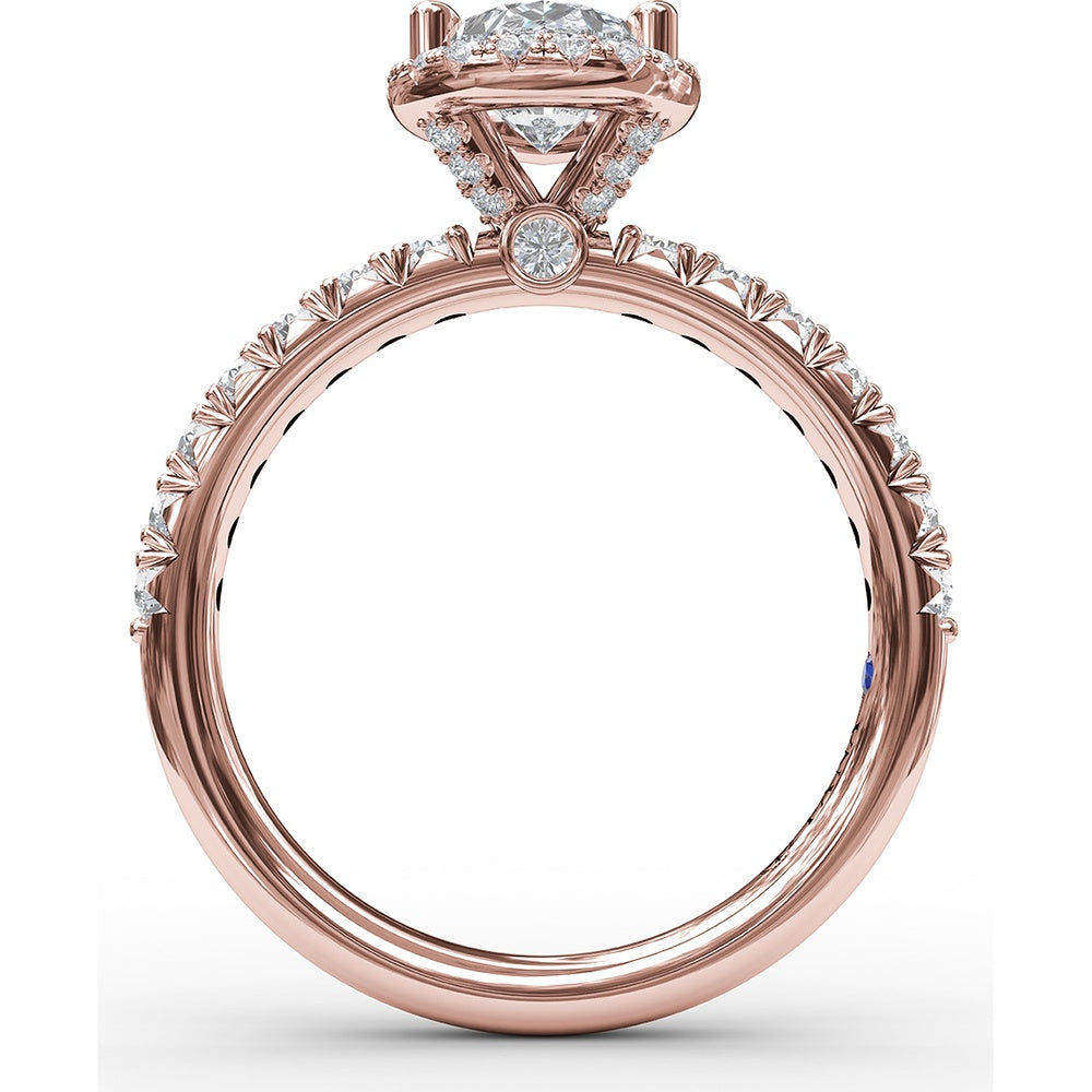 Pear-Shaped Diamond Halo Engagement Ring Setting with Pavé Band and Hidden Gallery Detail by Fana - 0.61 Carat Total Diamond Weight