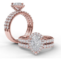 Pear-Shaped Diamond Halo Engagement Ring Setting with Pavé Band and Hidden Gallery Detail by Fana - 0.61 Carat Total Diamond Weight