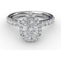 Pear-Shaped Diamond Halo Engagement Ring Setting with Pavé Band and Hidden Gallery Detail by Fana - 0.61 Carat Total Diamond Weight