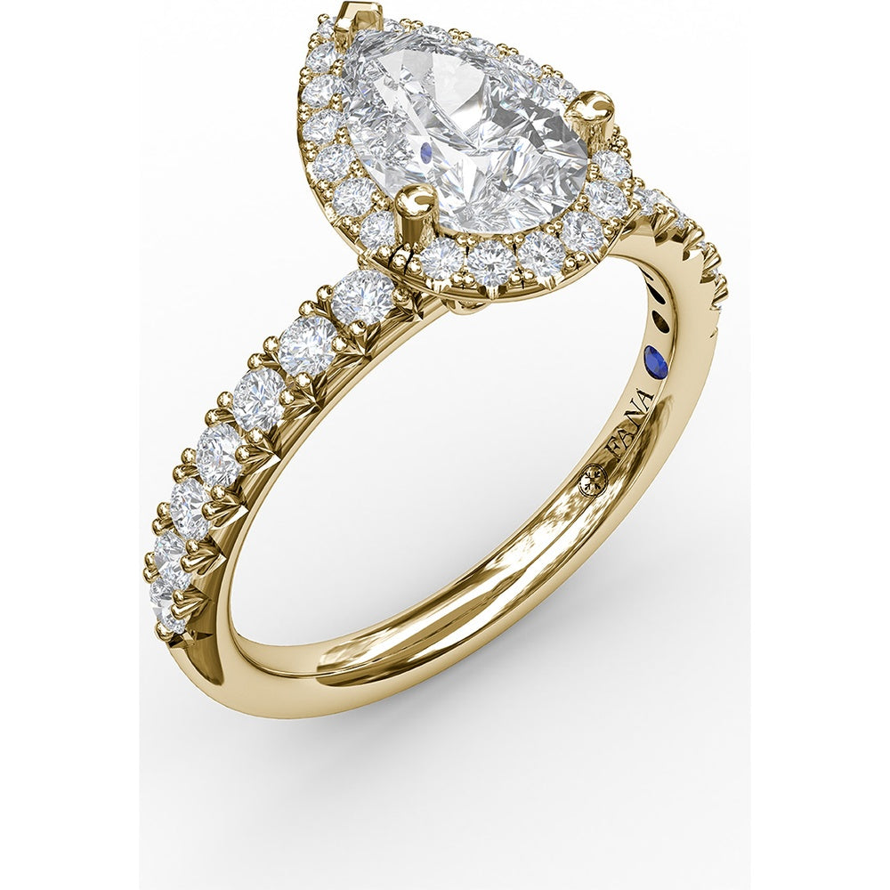 Pear-Shaped Diamond Halo Engagement Ring Setting with Pavé Band and Hidden Gallery Detail by Fana - 0.61 Carat Total Diamond Weight