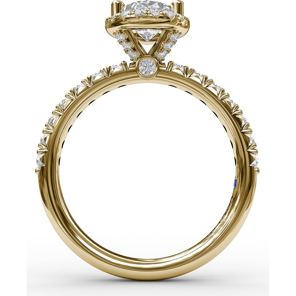 Pear-Shaped Diamond Halo Engagement Ring Setting with Pavé Band and Hidden Gallery Detail by Fana - 0.61 Carat Total Diamond Weight