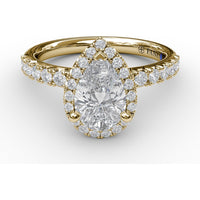 Pear-Shaped Diamond Halo Engagement Ring Setting with Pavé Band and Hidden Gallery Detail by Fana - 0.61 Carat Total Diamond Weight
