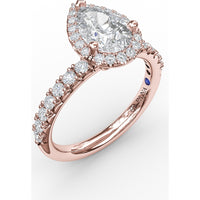 Pear-Shaped Diamond Halo Engagement Ring Setting with Pavé Band and Hidden Gallery Detail by Fana - 0.61 Carat Total Diamond Weight