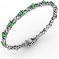 Pear-Shaped Emerald and Diamond Alternating Bracelet with Milgrain Detail by Fana - 5.61 Carat Total Gemstone Weight
