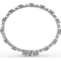 Pear-Shaped Emerald and Diamond Alternating Bracelet with Milgrain Detail by Fana - 5.61 Carat Total Gemstone Weight