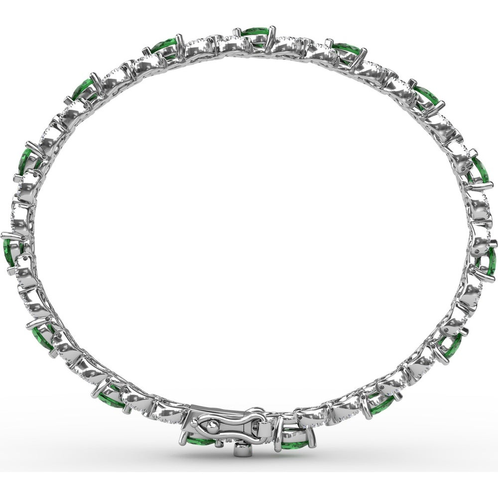 Pear-Shaped Emerald and Diamond Alternating Bracelet with Milgrain Detail by Fana - 5.61 Carat Total Gemstone Weight