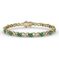 Pear-Shaped Emerald and Diamond Alternating Bracelet with Milgrain Detail by Fana - 5.61 Carat Total Gemstone Weight