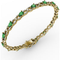 Pear-Shaped Emerald and Diamond Alternating Bracelet with Milgrain Detail by Fana - 5.61 Carat Total Gemstone Weight