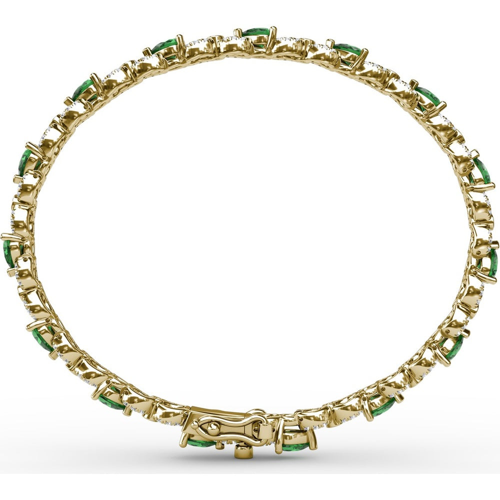Pear-Shaped Emerald and Diamond Alternating Bracelet with Milgrain Detail by Fana - 5.61 Carat Total Gemstone Weight