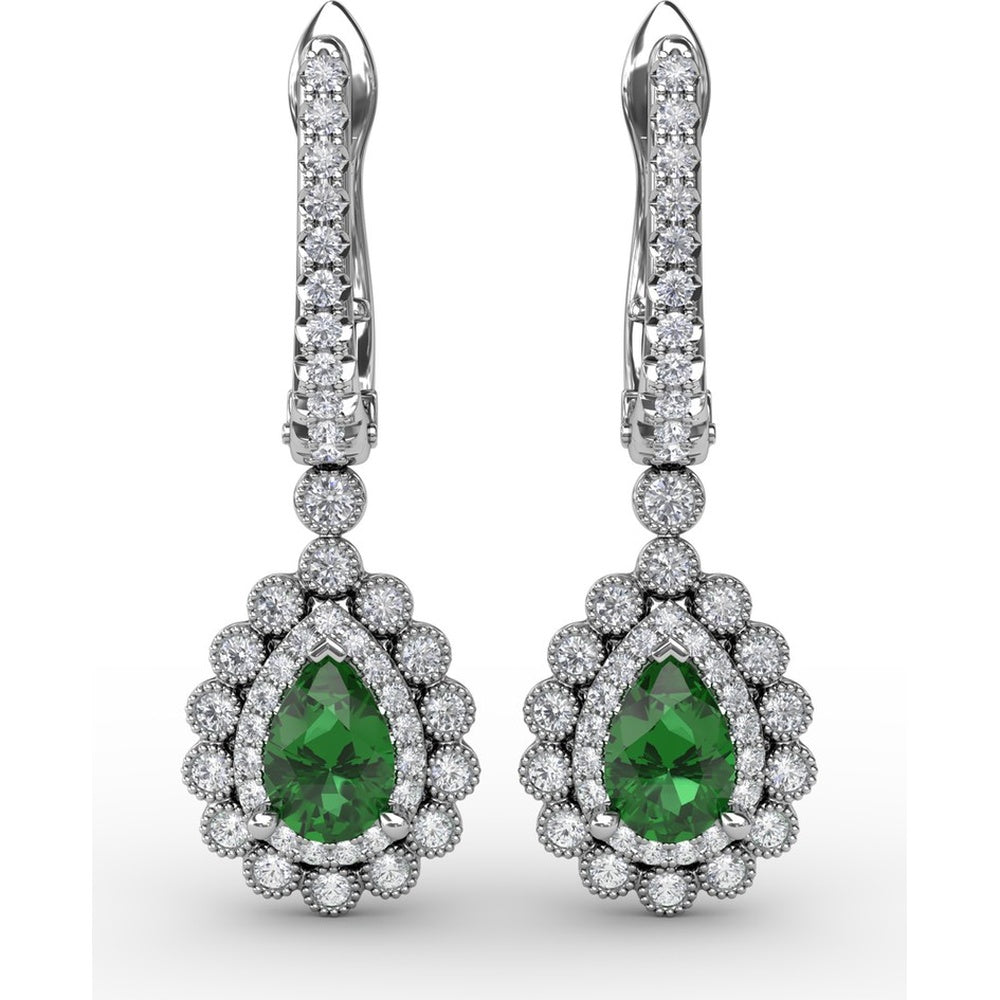 Pear-Shaped Emerald and Diamond Dangle Earrings by Fana - 1.22 Carat Total Gemstone Weight