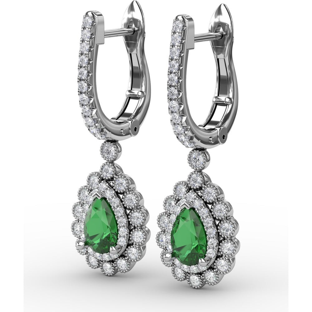 Pear-Shaped Emerald and Diamond Dangle Earrings by Fana - 1.22 Carat Total Gemstone Weight