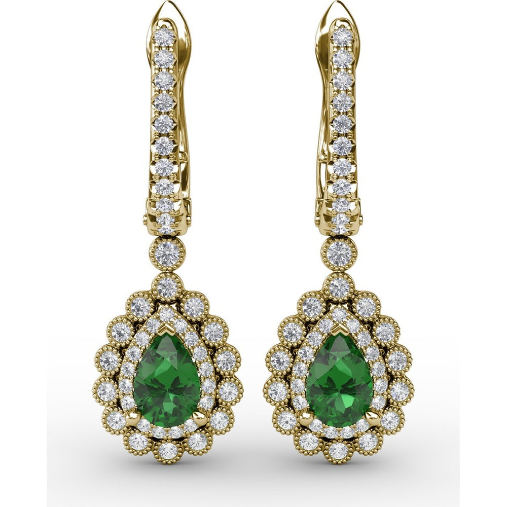 Pear-Shaped Emerald and Diamond Dangle Earrings by Fana - 1.22 Carat Total Gemstone Weight