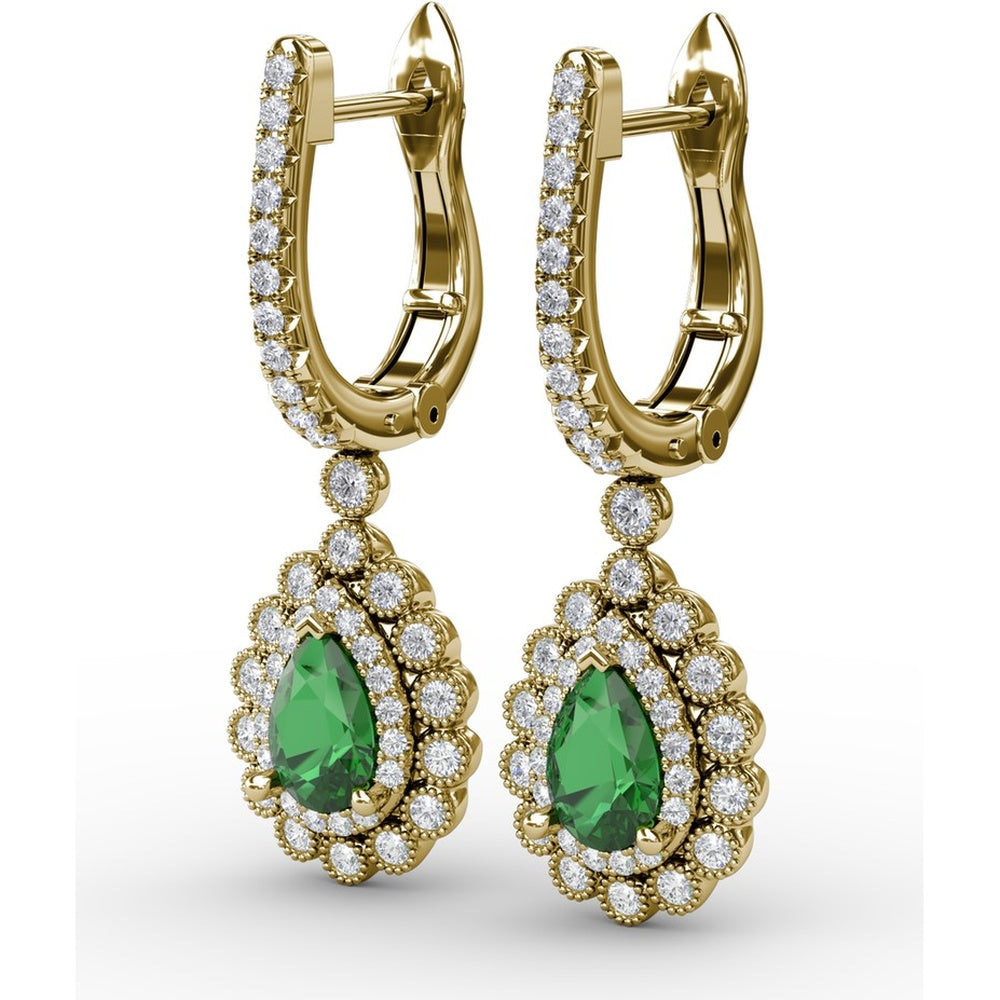 Pear-Shaped Emerald and Diamond Dangle Earrings by Fana - 1.22 Carat Total Gemstone Weight