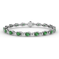 Pear-Shaped Emerald Bracelet with Diamond Halo Links by Fana - 6.66 Carat Total Gemstone Weight