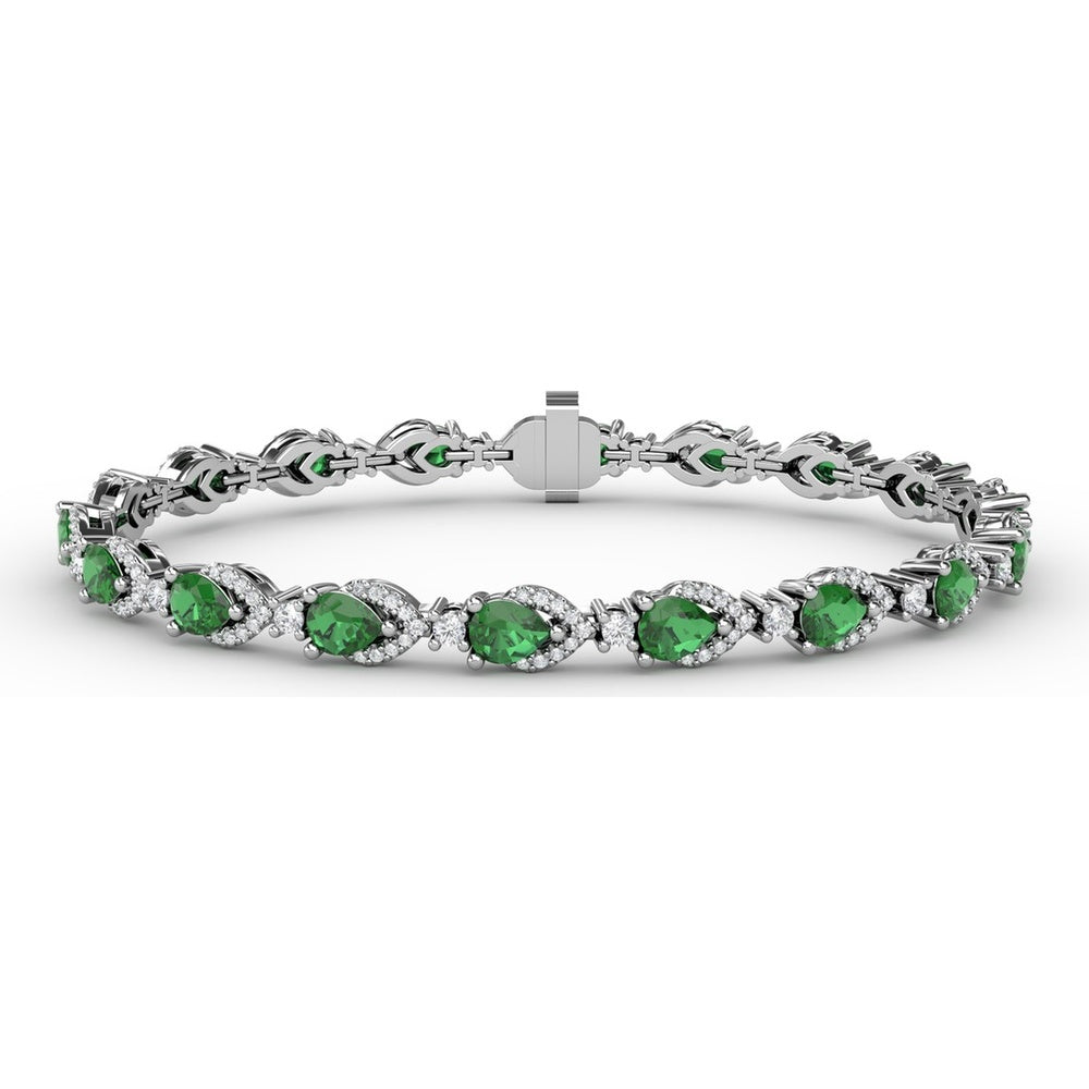 Pear-Shaped Emerald Bracelet with Diamond Halo Links by Fana - 6.66 Carat Total Gemstone Weight