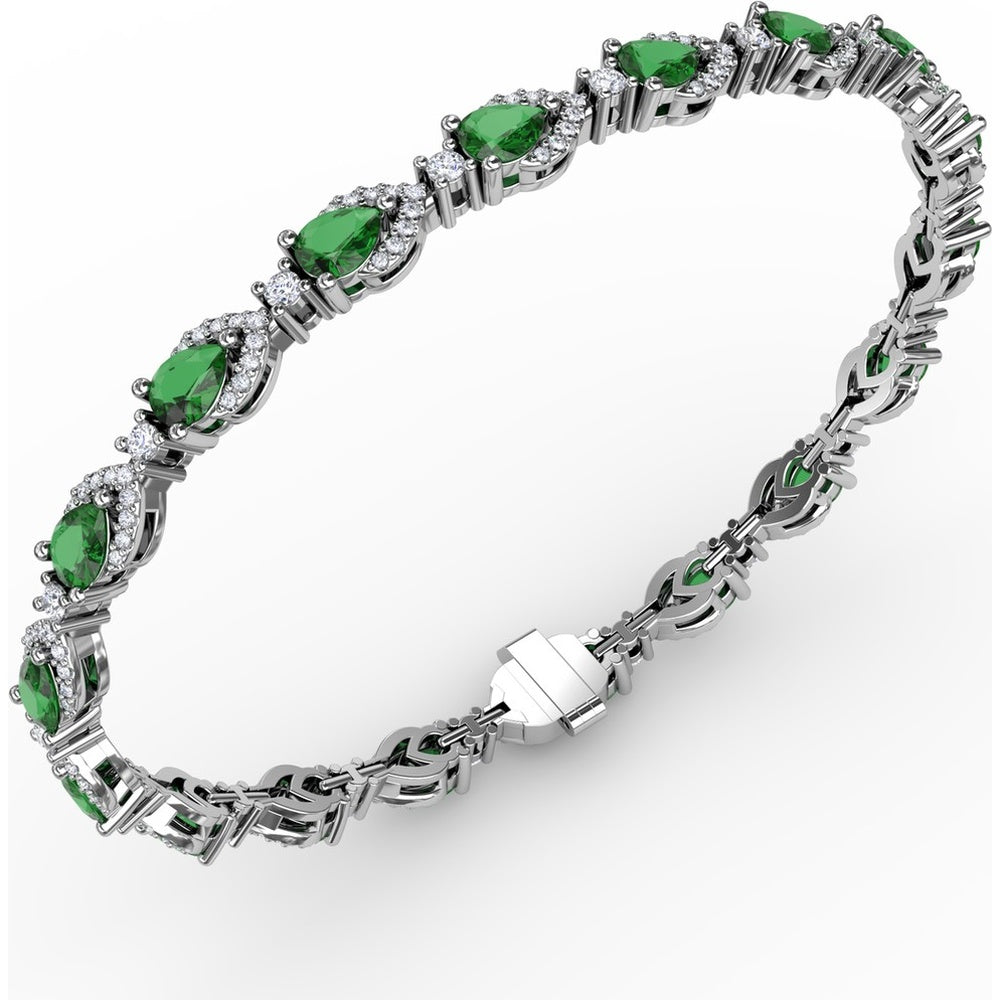 Pear-Shaped Emerald Bracelet with Diamond Halo Links by Fana - 6.66 Carat Total Gemstone Weight