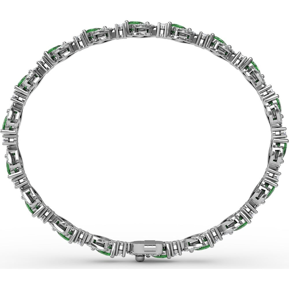 Pear-Shaped Emerald Bracelet with Diamond Halo Links by Fana - 6.66 Carat Total Gemstone Weight