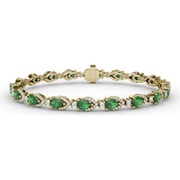Pear-Shaped Emerald Bracelet with Diamond Halo Links by Fana - 6.66 Carat Total Gemstone Weight