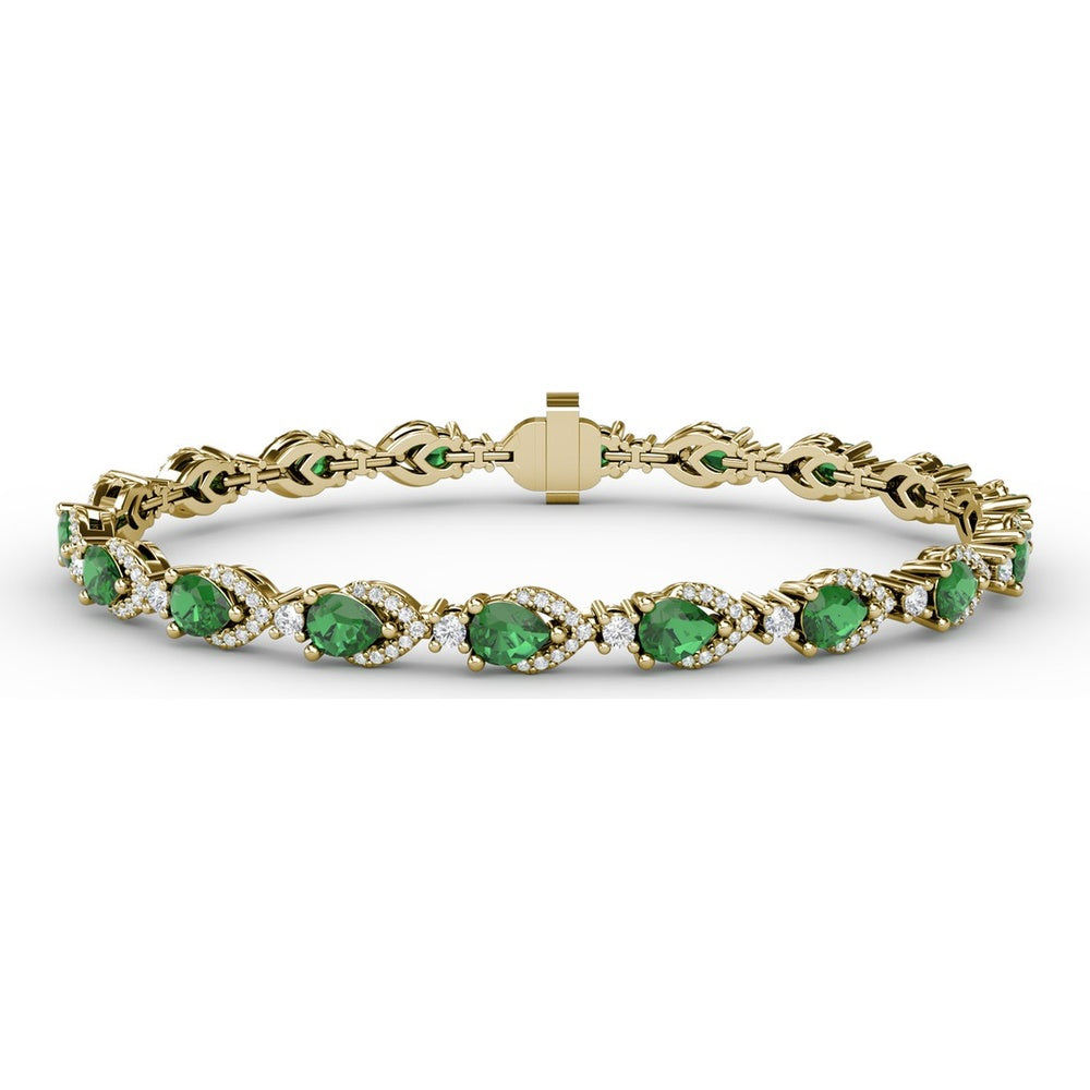 Pear-Shaped Emerald Bracelet with Diamond Halo Links by Fana - 6.66 Carat Total Gemstone Weight